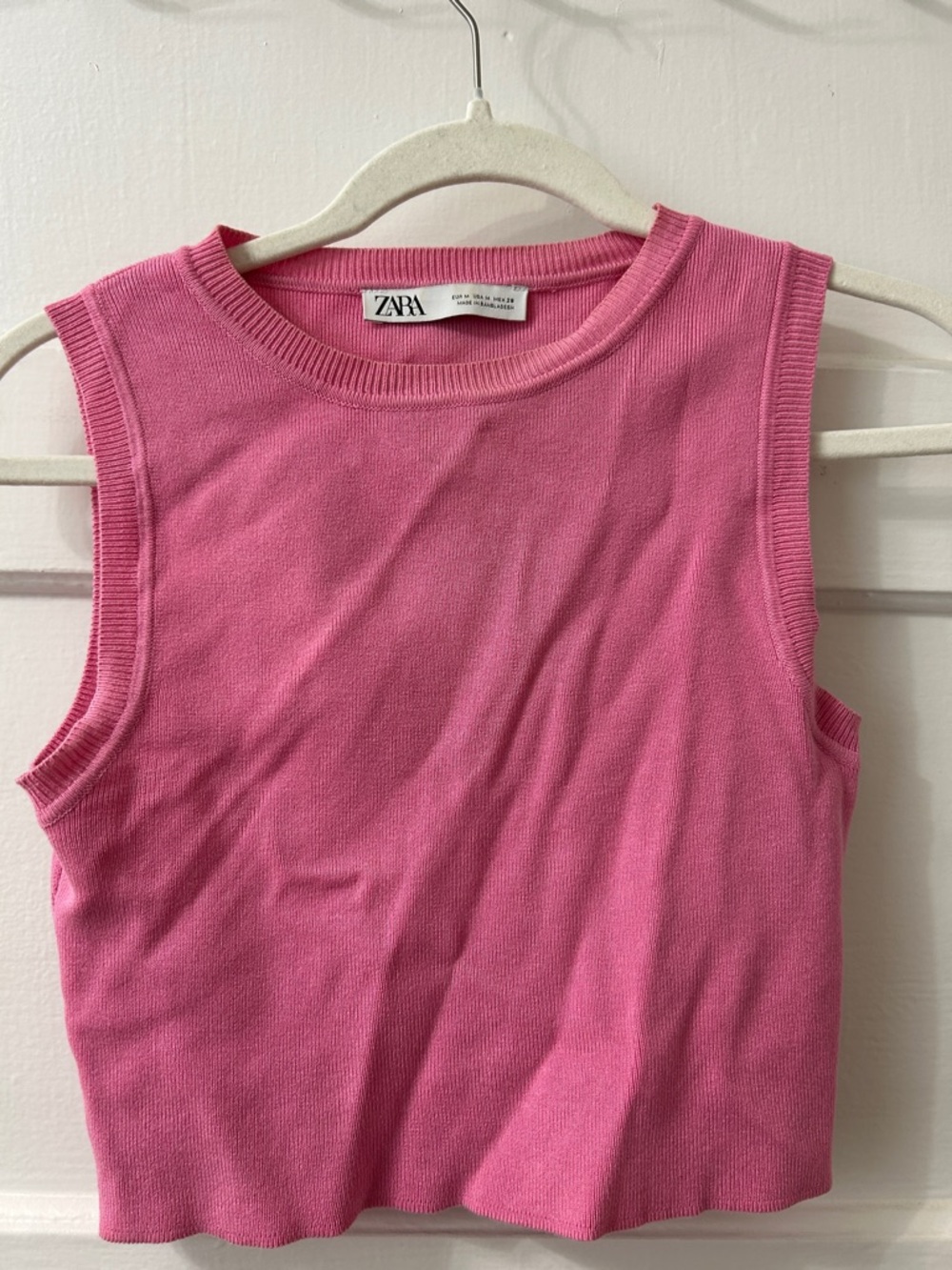 ZARA Bright Pink Ribbed Sleeveless Crop Tank